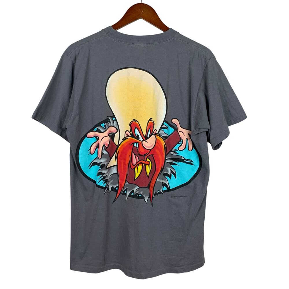 Vintage Looney Tunes Yosemite Sam Shirt 1996 Grey Short Sleeve Shirt USA Men's L